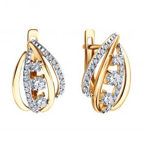 Золотые серьги Diamant с фианитом 51-120-01041-1 фото