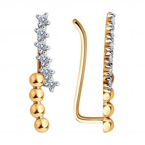 Золотые серьги Diamant с фианитом 51-120-01633-1 фото