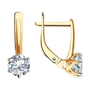 Золотые серьги Diamant с фианитом 51-120-02228-1 фото