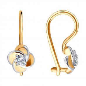 Золотые серьги Diamant с фианитом 51-120-02234-1 фото