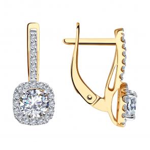Золотые серьги Diamant с фианитом 51-120-02355-1 фото