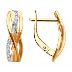 Золотые серьги Diamant с фианитом 51-120-02597-1 фото