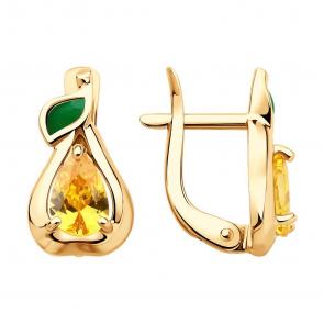 Золотые серьги Diamant с фианитом и эмалью 51-120-02813-1 фото