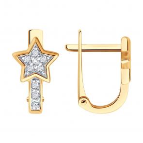 Золотые серьги Diamant с фианитом 51-120-02826-1 фото