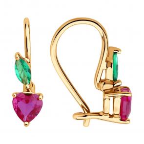Золотые серьги Diamant с фианитом и рубиновым корундом 51-120-02847-1 фото