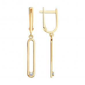 Золотые серьги Diamant с фианитом 51-121-01051-1 фото