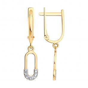 Золотые серьги Diamant с фианитом 51-121-01212-1 фото