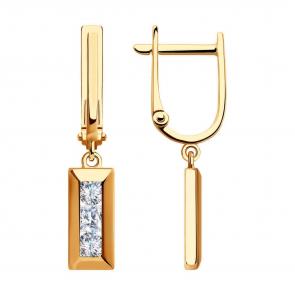 Золотые серьги Diamant с фианитом 51-121-01553-1 фото