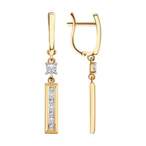 Золотые серьги Diamant с фианитом 51-121-01568-1 фото