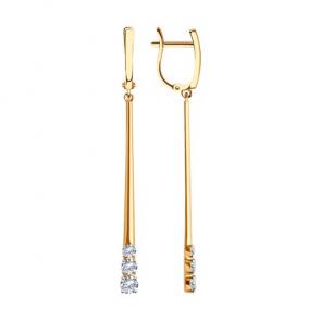 Золотые серьги Diamant с фианитом 51-121-02453-1 фото