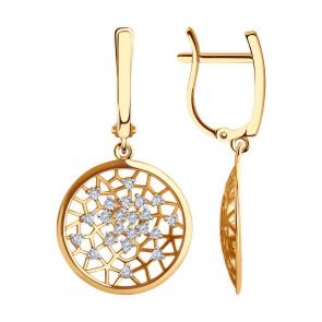 Золотые серьги Diamant с фианитом 51-121-02538-1 фото