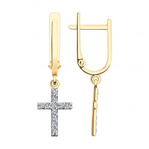 Золотые серьги-кресты Diamant с фианитом 51-121-02576-1 фото