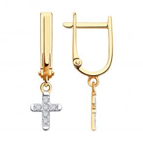 Золотые серьги-кресты Diamant с фианитом 51-121-02580-1 фото