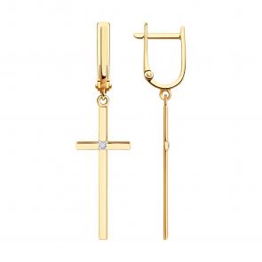 Золотые серьги-кресты Diamant с фианитом 51-121-02582-1 фото