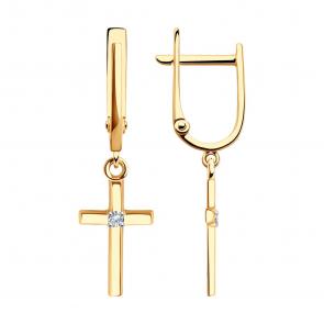 Золотые серьги-кресты Diamant с фианитом 51-121-02598-1 фото