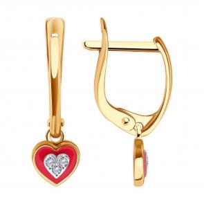 Золотые серьги Diamant с фианитом и эмалью 51-121-02618-1 фото