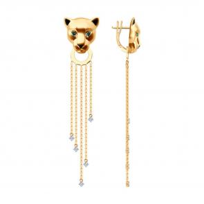 Золотые серьги-трансформеры Diamant с фианитом и эмалью 51-121-02734-1 фото