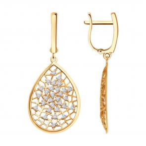 Золотые серьги Diamant с фианитом 51-121-02758-1 фото