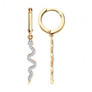 Золотые серьги Символ года Змея Diamant с фианитом 51-121-02889-1 фото