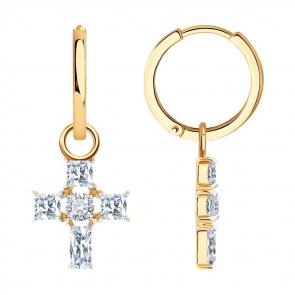 Золотые серьги-кресты Diamant с фианитом 51-121-02931-1 фото