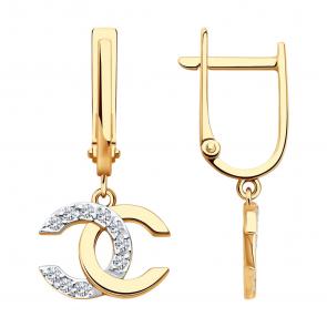 Золотые серьги Diamant с фианитом 51-121-02988-1 фото