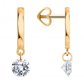 Золотые серьги Diamant с фианитом 51-122-00487-1 фото