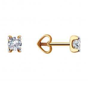 Золотые серьги Diamant с фианитом 51-122-00701-2 фото
