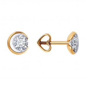 Золотые серьги Diamant с фианитом 51-122-02273-1 фото