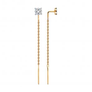 Золотые серьги Diamant с фианитом 51-123-00431-1 фото