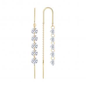 Золотые серьги Diamant с фианитом 51-123-00495-1 фото
