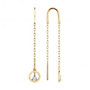 Золотые серьги Diamant с фианитом 51-123-00729-1 фото