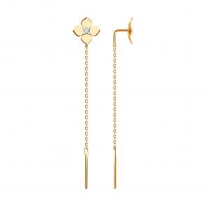 Золотые серьги Diamant с фианитом 51-123-02820-1 фото