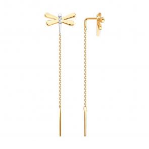 Золотые серьги Diamant с фианитом 51-123-02854-1 фото