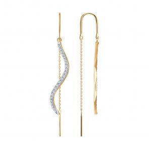 Золотые серьги Diamant с фианитом 51-123-02983-1 фото