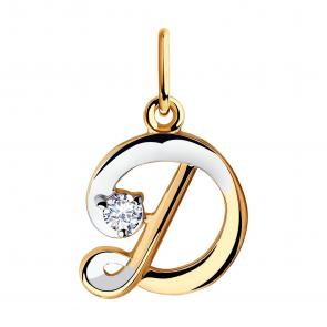 Золотая подвеска-буква Д Diamant с фианитом 51-130-00552-1 фото