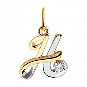 Золотая подвеска-буква Н Diamant с фианитом 51-130-00553-1 фото
