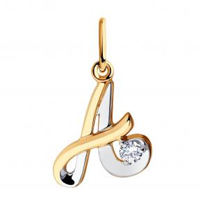 Золотая подвеска-буква А Diamant с фианитом 51-130-00554-1 фото