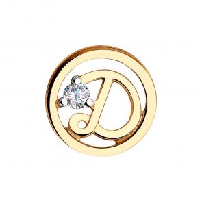 Золотая подвеска-буква Д Diamant с фианитом 51-130-00651-1 фото