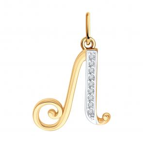 Золотая подвеска-буква Л Diamant с фианитом 51-130-02883-1 фото