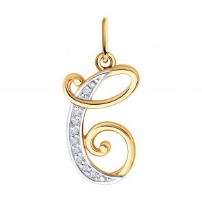 Золотая подвеска-буква С Diamant с фианитом 51-130-02885-1 фото