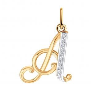 Золотая подвеска-буква А Diamant с фианитом 51-130-02886-1 фото