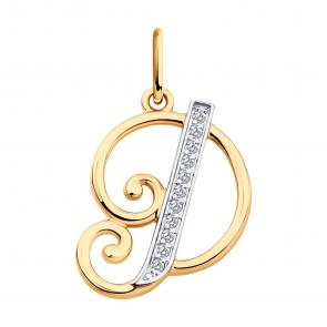 Золотая подвеска-буква Д Diamant с фианитом 51-130-02890-1 фото