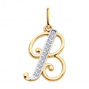 Золотая подвеска-буква В Diamant с фианитом 51-130-02891-1 фото