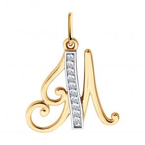 Золотая подвеска-буква М Diamant с фианитом 51-130-02894-1 фото