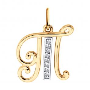 Золотая подвеска-буква Т Diamant с фианитом 51-130-02896-1 фото