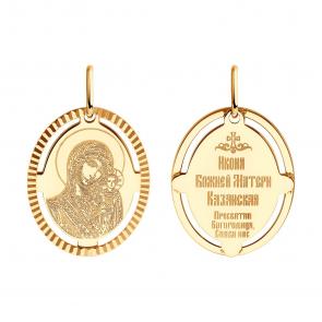 Золотая подвеска-иконка Божией Матери Казанская Diamant 51-132-02427-2 фото
