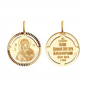 Золотая подвеска-иконка Божией Матери Владимирская Diamant 51-132-02428-1 фото