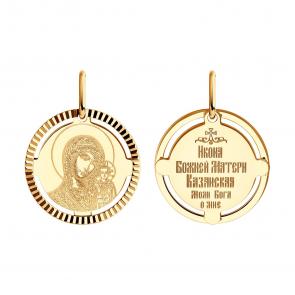 Золотая подвеска-иконка Божией Матери Казанская Diamant 51-132-02428-2 фото