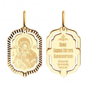 Золотая подвеска Иконка Божией Матери Владимирская Diamant 51-132-02429-1 фото