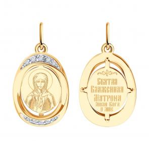 Золотая подвеска-иконка Святая блаженная Матрона Московская Diamant с фианитом 51-132-02855-3 фото